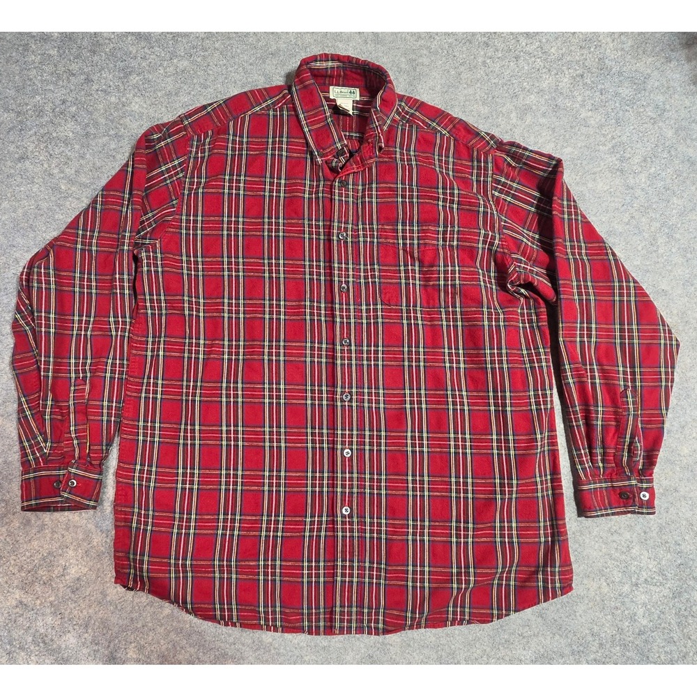 LL Bean Mens XL Tall Red Plaid Cotton Flannel Button Down Shirt